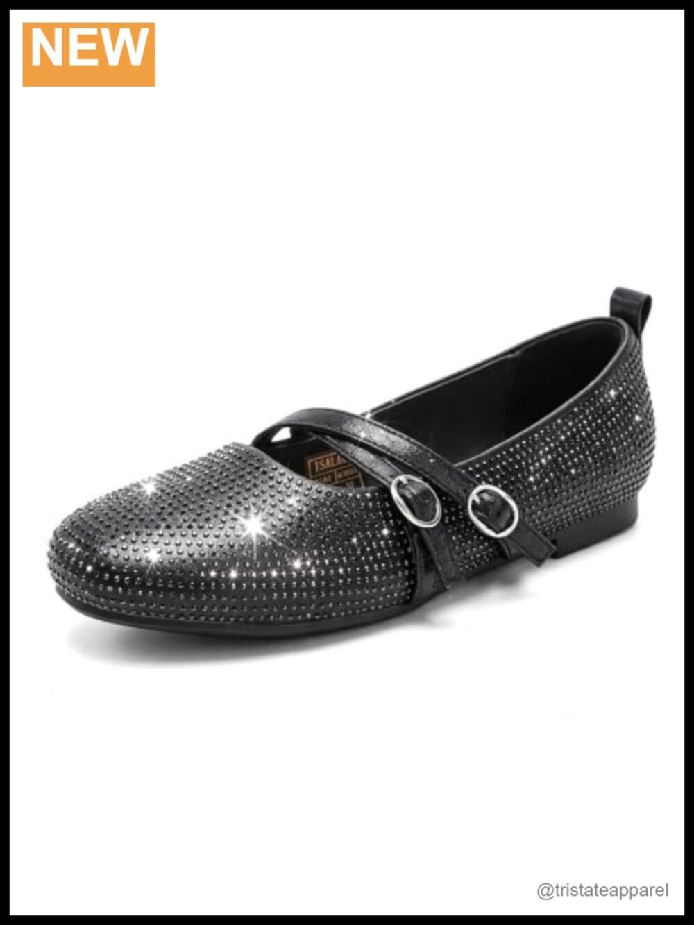 Rhinestone Mary Jane Flats Faux Leather Ballet Shoes Women